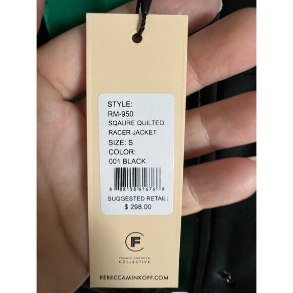 NWT Rebecca Minkoff Faux Leather Black Square Quilted Racer Jacket Women's Small - Picture 6 of 16